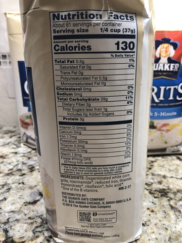 Quaker Instant Quick Grits White Hominy 15 lbs 3 pk Breakfast Corn