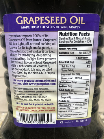 Pompeian 100% Grapeseed Oil 68 oz Bottle
