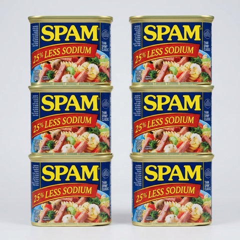 6 Cans Spam 25% Less Sodium 12 oz.