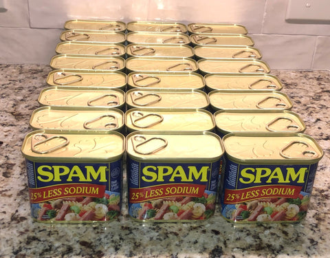 24 CANS Spam 25% Less Sodium 12 oz. cans Treet Lunch Meat