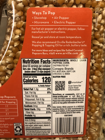 Orville Redenbacher's Popcorn Kernels 92 oz jug Pop Corn Jiffy