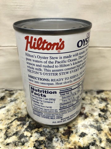 3 CANS Hilton's Oyster Stew made with fresh milk and butter 10 oz Can Chowder