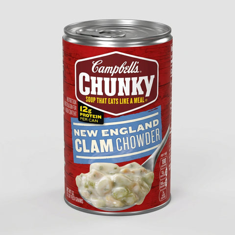 12 Cans of Campbell's Chunky New England Clam Chowder Soup, 18.8 oz
