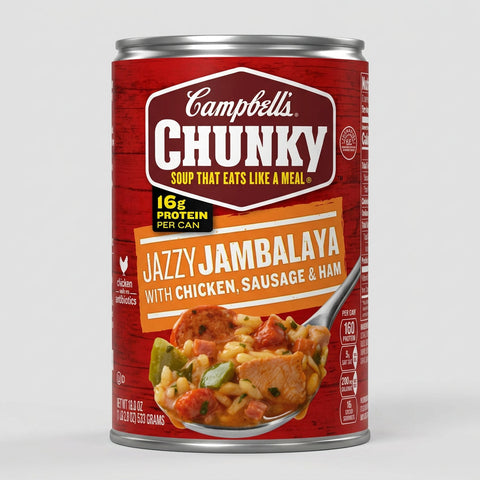 12 Cans of Campbell's Chunky Jazzy Jambalaya with Chicken, Sausage & Ham Soup, 18.6 oz