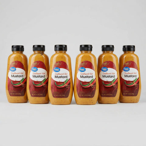 6 Bottles of Great Value Squeeze Bottle Southwest Hot Mustard, 12 oz