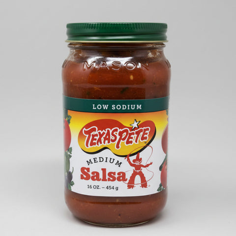 Texas Pete Low Sodium Medium Salsa 16 oz Jar Pepper Wing Chip Dip