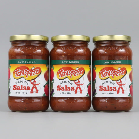 3 Jars Texas Pete Low Sodium Medium Salsa 16 oz Pepper Wing Dip