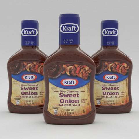 3 BOTTLES Kraft Slow Simmered Sweet Onion Barbecue Sauce Dip BBQ
