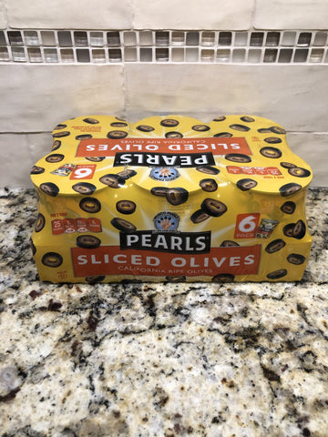 6 Cans Pearls Sliced California Ripe Black Olives 3.8 oz