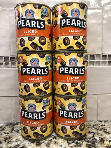 6 Cans Pearls Sliced California Ripe Black Olives 3.8 oz