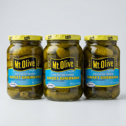 3 Jars of Mount Olive No Sugar Added Sweet Gherkins Pickles, 16 oz