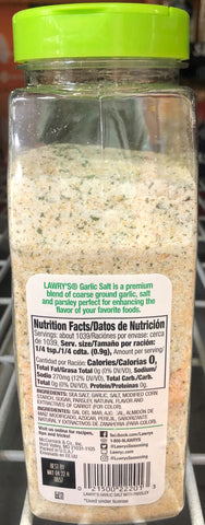 2 JARS Lawry's Coarse Ground Garlic Salt with Parsley 33 oz Steak Sea