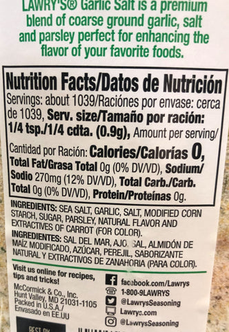 2 JARS Lawry's Coarse Ground Garlic Salt with Parsley 33 oz Steak Sea