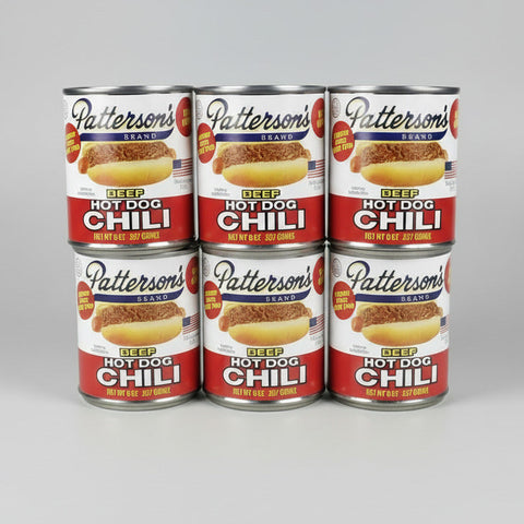 6 CANS Pattersons Beef Hot Dog Chili Original Recipe 8 oz Can Sauce Hamburger