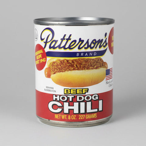 Pattersons Beef Hot Dog Chili Original Recipe 8 oz Can Sauce Hamburger