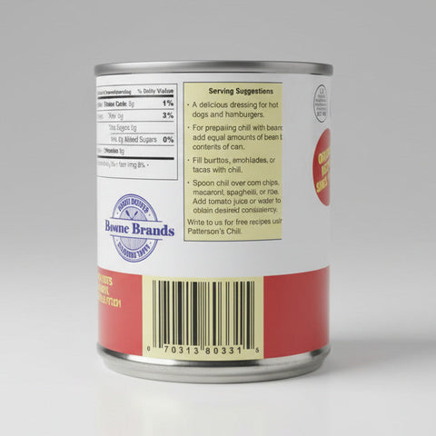 Pattersons Beef Hot Dog Chili Original Recipe 8 oz Can Sauce Hamburger