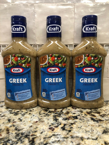 3 BOTTLES Kraft Greek Vinaigrette Salad Dressing 16 oz Tangy