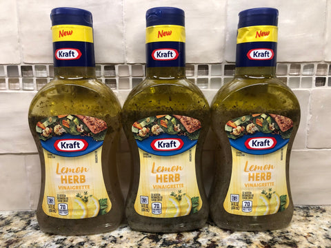 3 BOTTLES Kraft Lemon Herb Vinaigrette Salad Dressing 14 oz Tangy