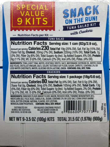 18 Boxes Bumble Bee Tuna Salad Snack on the Run 3.5 oz