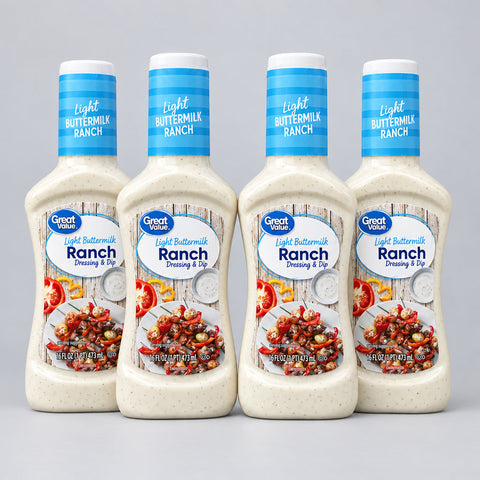 4 Bottles of Great Value Light Buttermilk Ranch Salad Dressing & Dip, 16 oz