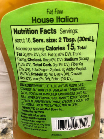 4 BOTTLES Great Value Fat Free House Italian Salad Dressing 16 oz