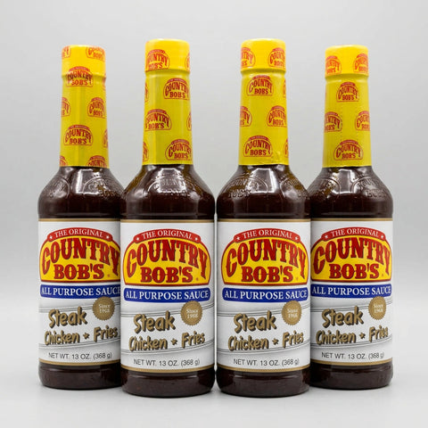 4 Bottles Country Bob's All Purpose BBQ Sauce for Steak, Chicken & Fries, 13 oz