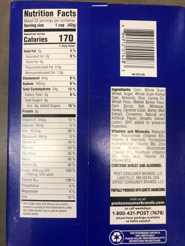 Post Honey Bunches of Oats with Crispy Almonds Cereal 48 oz 2 Bags Breakfast Milk