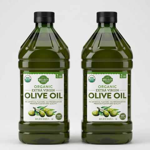 2 Bottles Wellsley Farms Organic Extra Virgin Olive Oil 2L Bottle Frying Cooking