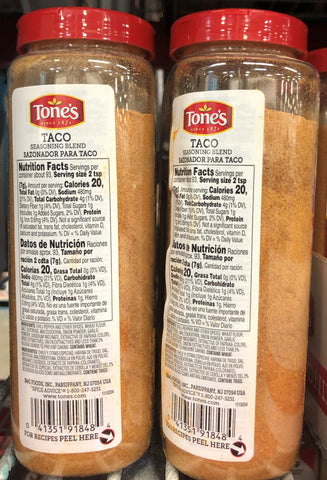 2 JARS Tone's Taco Seasoning Blend 23 oz Mexican Food Meat
