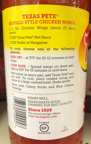2 Bottles of Texas Pete Hot Sauce Pepper Wing, 24 oz