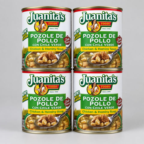 4 Cans of Juanita's Pozole De Pollo Chicken & Hominy Soup, 25 oz