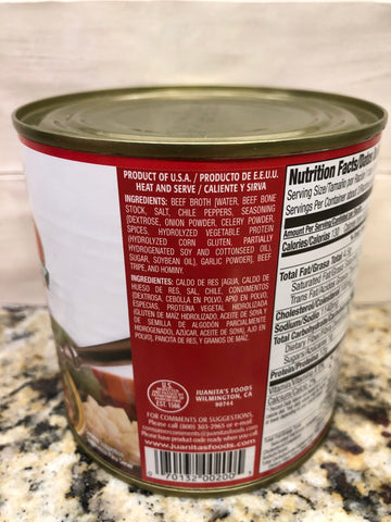 4 CANS Juanita's Menudo 25 oz Soup Tripe Bone Stock Hominy FREE SHIP