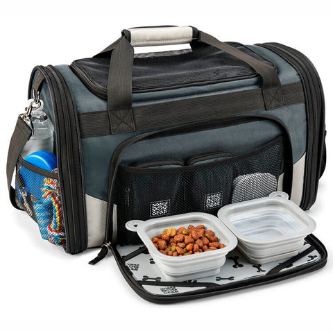 Gray Mobile Dog Gear Pet Carrier PLUS Tote with Lined Food Puppy