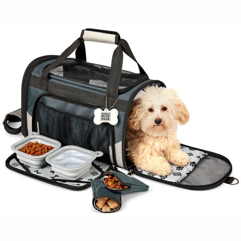 Gray Mobile Dog Gear Pet Carrier PLUS Tote with Lined Food Puppy
