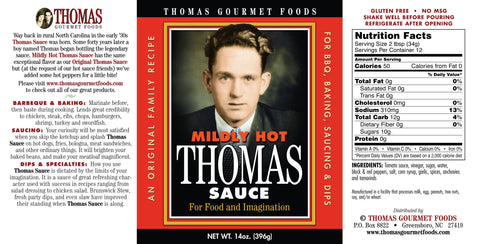 2 BOTTLES Thomas Gourmet Foods Mildly Hot Thomas Sauce 14 oz