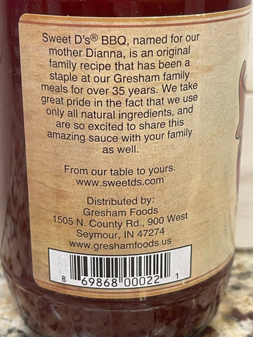 2 BOTTLES Sweet D's Original Barbecue BBQ Sauce 18 oz Ribs Pork