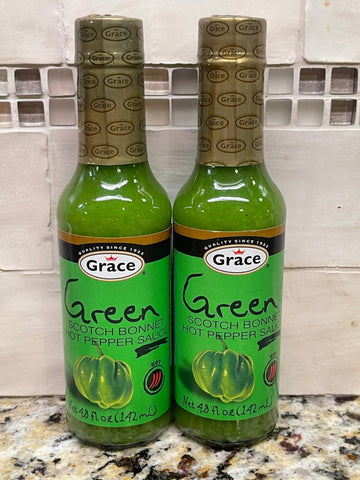 2 BOTTLES Grace Green Scotch Bonnet Pepper Sauce 4.8 oz Jamaican