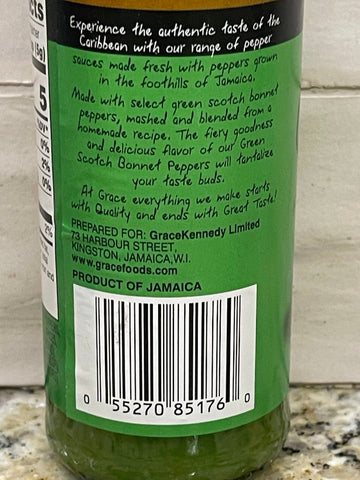 2 BOTTLES Grace Green Scotch Bonnet Pepper Sauce 4.8 oz Jamaican