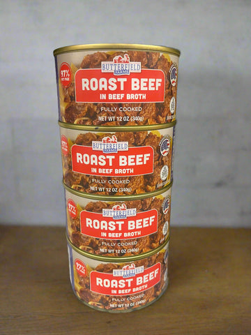 4 CANS Butterfield Farms Roast Beef in Beef Broth 12 oz can