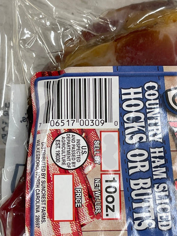 Suncrest Farms Old Fashioned Cured Country Ham Sliced Hocks or Butts 10 oz