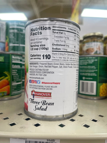 4 Hanover Premium Three Beans Salad 16 oz Can Green Kidney Wax Beans