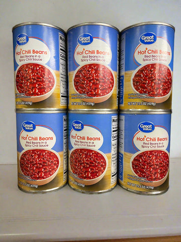6 CANS Great Value Hot Chili Beans 15.5 oz Can Vegetable jalapeno