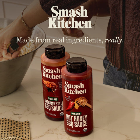 2 BOTTLES Organic Smash Kitchen Hot Honey BBQ Sauce 15 oz Barbecue