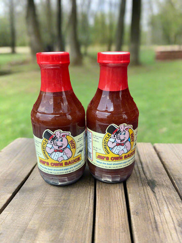 2 BOTTLES Jim’s Own HOT Bar-B-Q Sauce 16oz BBQ Barbecue Pork Beef NC