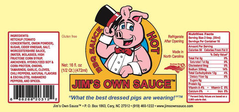 2 BOTTLES Jim’s Own HOT Bar-B-Q Sauce 16oz BBQ Barbecue Pork Beef NC