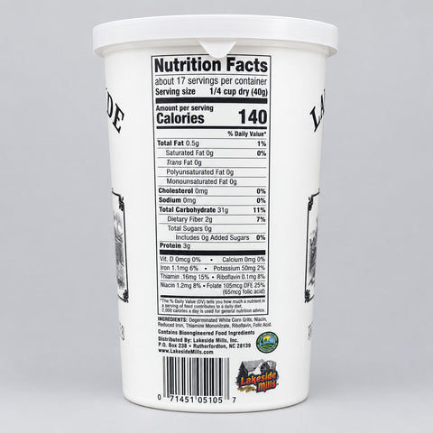 2 Cans of Lakeside Mills Enriched White Grits, 1.75 lb