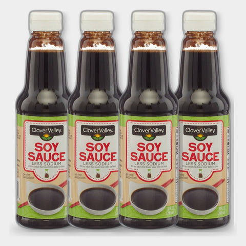 4 Bottles Clover Valley Less Sodium Soy Sauce, 10 fl oz