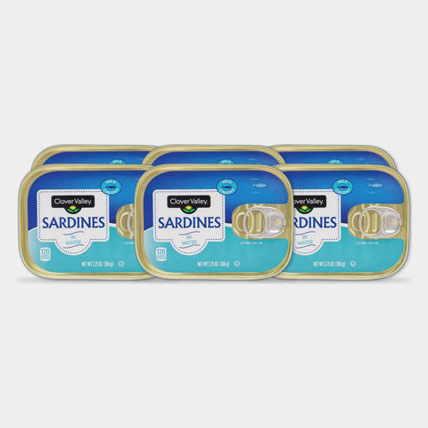 6 Cans Clover Valley Wild Caught Sardines in Water, 3.75 oz