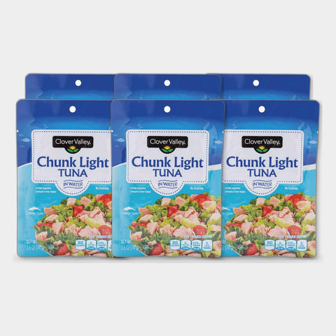6 Pouches Clover Valley Chunk Light Tuna Pouch, 2.6 oz
