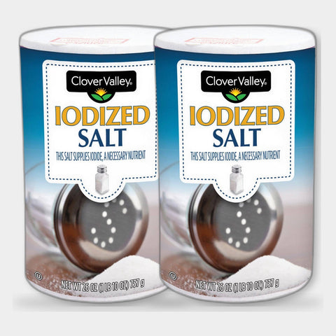 2 Containers Clover Valley Iodized Salt, 26 oz